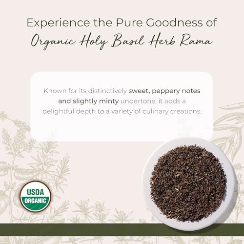 Starwest Botanicals Organic Tulsi Holy Basil - Dried Loose Leaf Herb for Tea & Cooking, Pure & Natural Ocimum Tenuiflorum (Rama), Cut & Sifted, Certified Kosher, Non-GMO - 4 oz Pouch