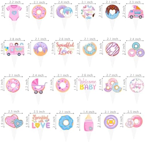 Donut Sprinkle Cupcake Toppers 48PCS Sprinkled with Love Baby Shower Decorations Donut Cupcake Picks Donut Theme Party Cake Decorations for Welcome Baby Party Supplies