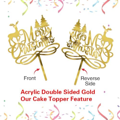 Acrylic Merry Christmas Cake Topper,New Year Holiday Party Supplies,Red & Green Glitter Christmas Cake Decorations，Winter Holiday Cake Picks-Xmas Party Supplies (Acrylic)