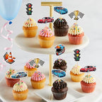 35PCS Race Car Cupcake Toppers Sparkling Trophy Flag Racing Cake Selected Racing Theme, Car Theme Party Supplies Baby Shower Boy Birthday Party Cake Decoration Supplie