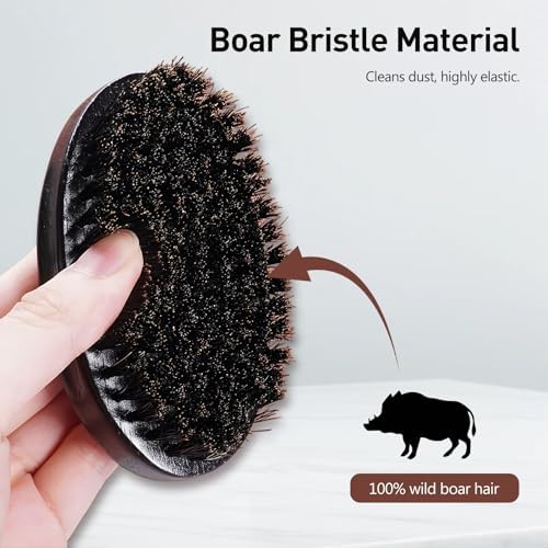 Men's Boar Bristle Beard Brush with Wooden Handle - Pocket Size for Mustache and Beard Grooming (Black)