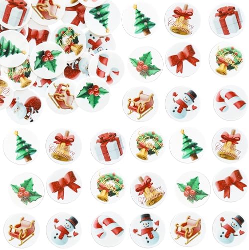 Gyufise 48Pcs Edible Merry Christmas Cupcake Toppers Wafer Paper Round Christmas Cake Topper for Xmas Women Men Birthday Anniversary Party Supplies Multi