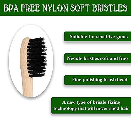 Virgin Forest Bamboo Toothbrushes, Eco Friendly BPA Free Soft Bristles Toothbrush, Biodegradable Natural Wooden Toothbrushes, Vegan Organic Bamboo Charcoal Tooth Brush for Sensitive Gums Set of 10