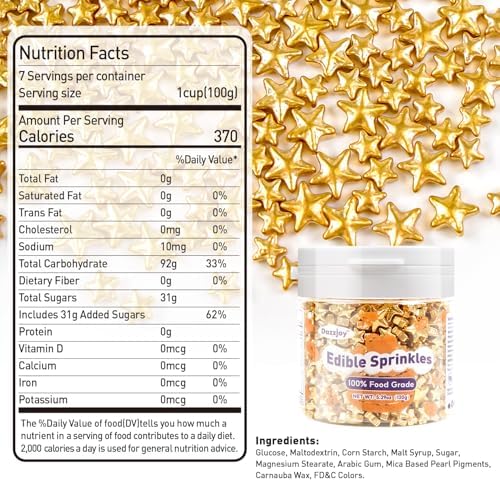 Dazzjoy Edible Gold Star Sprinkles, Star Sugar Sprinkles for Cake Decorating, Food Grade, Cupcake Toppers, Gold Cake Decorations, Birthday Party Supplies
