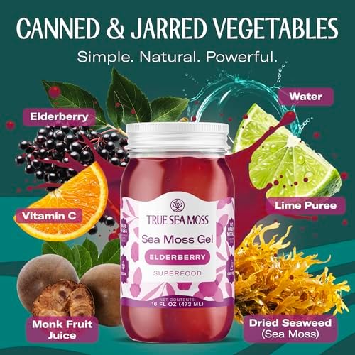 TrueSeaMoss Sea Moss Gel – Made in USA – Wildcrafted Seamoss, Fruits & Jarred Vegetables – Elderberry, Pack of 1 (Labels may Vary)