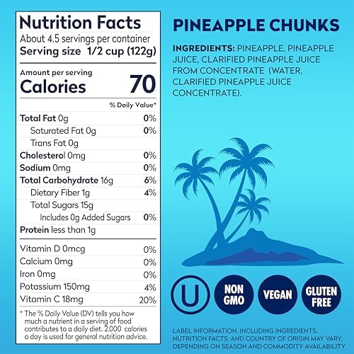 Dole Pineapple Chunks in 100% Pineapple Juice with No Sugar Added - Dole Canned Fruit - 20 oz Cans - 12 Pack