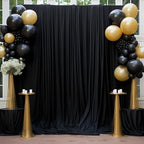 50ft x 10ft Wrinkle Free Black Backdrop Curtain for Parties, 10 Panels Silky Polyester Black Weddings Drapes for Backdrop 10 ft Photo Back Drop Cloth for Birthday Graduation Photography Background