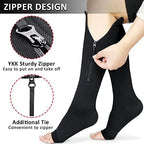 Ailaka Zipper 20-30 mmHg Compression Socks for Women & Men, Knee High Open Toe