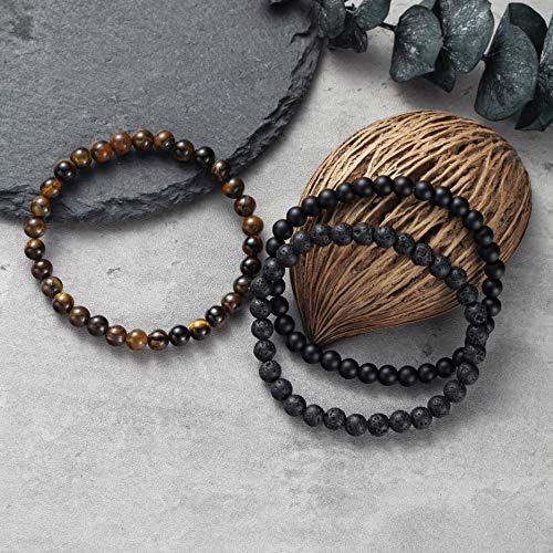 Softones 6MM Lava Rock Aromatherapy Anxiety Essential Oil Diffuser Beads Bracelet for Women Men,Friendship Couples Gifts Natural Stone Bracelets