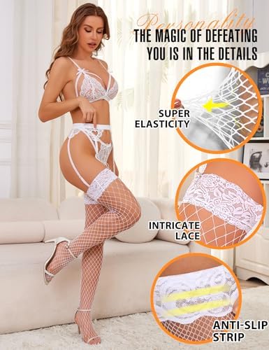 RSLOVE Lace Top Fishnet Thigh High Stockings - Sexy Stockings for Women Antiskid Silicone Stay Up Pantyhose