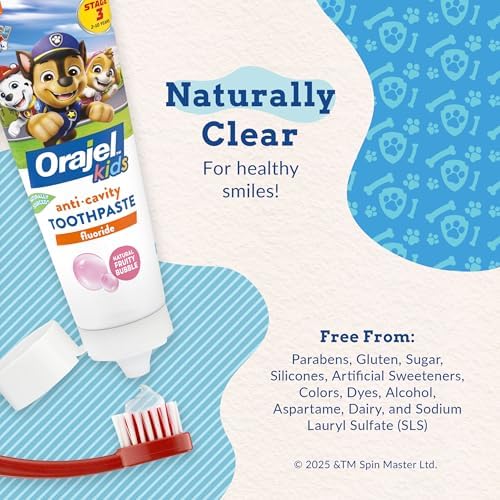 Orajel Kids Paw Patrol Anti-Cavity Fluoride Toothpaste, Natural Fruity Bubble Flavor, 4.2oz (4-Pack)