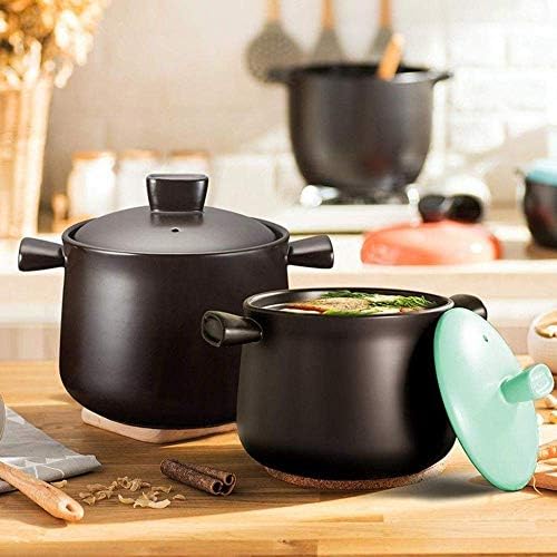 TEmkin Clay Stew Pot Ceramic Casserole - High Temperature Resistance, Heat Preservation and Taste Capacity 6000ml_Black (Black Capacity 4500ml) (Black capacity 4500ml)