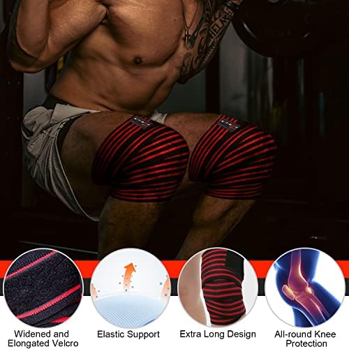 Knee Wraps + Wrist Wraps + Weight Lifting Straps Bundle (3 Pairs) for Weightlifting Bodybuilding Strength Training Workout Gym, Fitness Protective Set for Men & Women