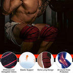 Knee Wraps + Wrist Wraps + Weight Lifting Straps Bundle (3 Pairs) for Weightlifting Bodybuilding Strength Training Workout Gym, Fitness Protective Set for Men & Women