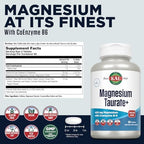 KAL Magnesium Taurate 400mg Plus Vitamin B6, Chelated Magnesium Supplement, High Absorption Magnesium Complex, Muscle and Heart Health Support, Vegan, Gluten Free, 60-Day Guarantee, 60 Serv, 120 Tabs