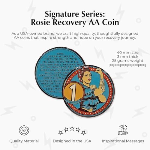 MYRECOVERYSTORE Rosie Recovery AA Medallions - Sobriety Coin, AA Chips and Medallions with 3rd Step Prayer, Unique Alcoholics Anonymous Gift AA Coins, Heavy Metal Token for Sober Milestones (Year 20)