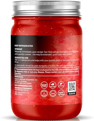 Sea Moss Gel - Wildcrafted Seamoss Gel Superfood - Strawberry Flavor, USA-made Irish Sea Moss Vitamin and Mineral-Rich from Pristine Caribbean Waters, Immune and Digestive Health Support - 10 oz.