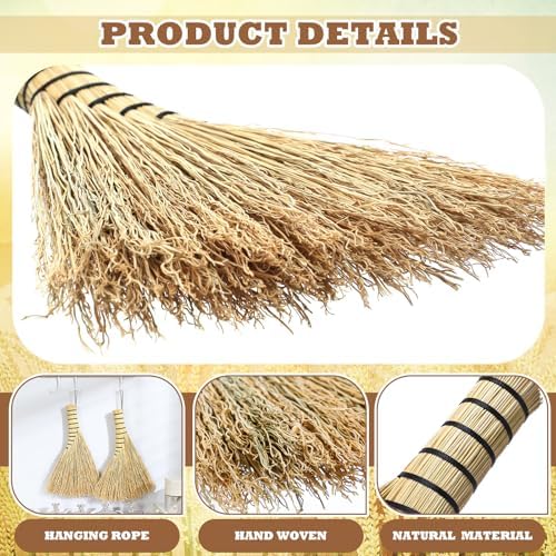 Suclain 2 Pcs Small Corn Whisk Brush Broom 100% Handmade 12 Inch Handheld Brush Whisks Natural Corn Short of Asian Whisk Broom with Nylon Thread Handle for Household Sweeping Indoor Outdoor (Style B)