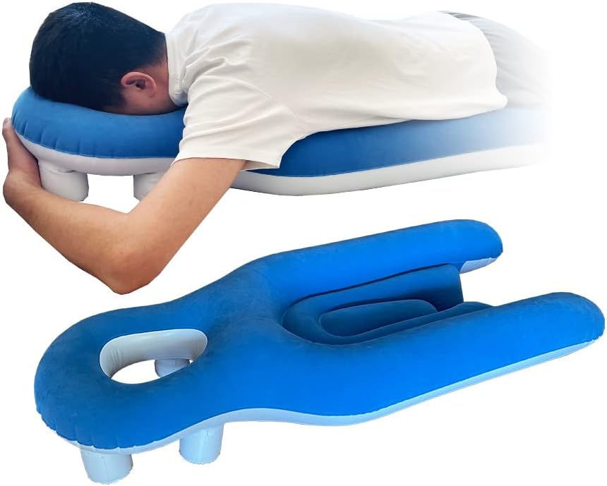 Face Down Pillow for Eye Surgery Recovery, Inflatable Prone Pillow for Retinal Detachment, Vitrectomy, Macular Hole, and Post Eye Surgery Recovery, Comfortable Sleeping Head Cradle, Blue