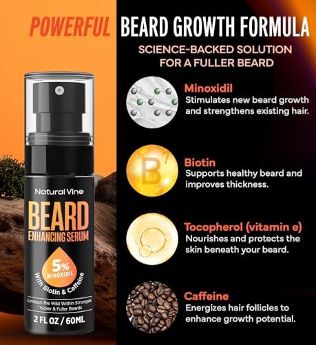 5% Minoxidil Beard Growth Oil for Men: Minoxidil for Men Beard Hair Regrowth Serum with Biotin and Caffeine - Unleash Your Wildness with Stronger Thicker Fuller Beard 2 FL OZ/60mL