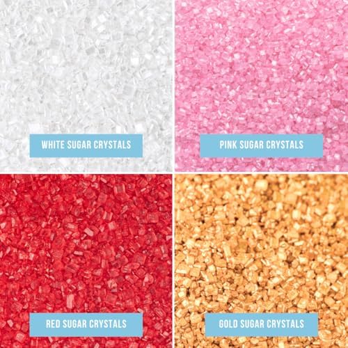 Sweets Indeed Valentines Day Sanding Sugar 4 Pack | Pink Red White & Gold Decorative Sugar Crystals for Baking & Decorating 4.52 ounces
