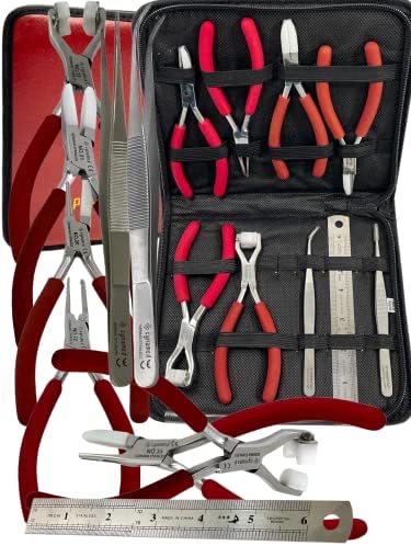 Professional German Set of 9-Eyeglass Optical Optician Tools - Bent Nose Rimless Set - Adjusting Eyeglass Arms Frame Plier Set