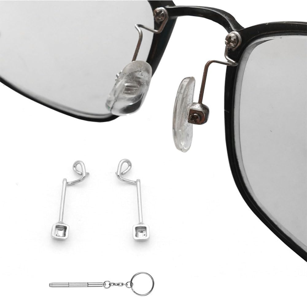 1 Pair Eyeglasses Nose Bridge Glasses Nose Arm Metal Replacement Glasses Replacement Parts Nose Pads Repair Kits and Screwdriver (Silver)