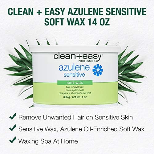 Clean + Easy Azulene Sensitive Soft Wax – Wax for Sensitive Skin Hair Removal, Gentle & Soothing Formula for Face & Body, 14 oz