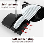 Broom with Dustpan Combo Set 54” Long Handle Household Dust Pan for Home Office Kitchen Cleaning （Black & Grey）