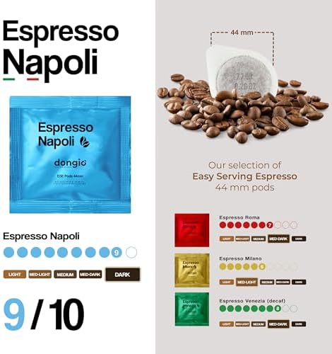 Dongiò Caffè Espresso Napoli - 150 Easy Serving Espresso Pods (ESE 44mm) - Dark Roast Coffee (Intensity 9/10) - Roasted and Blended in Italy