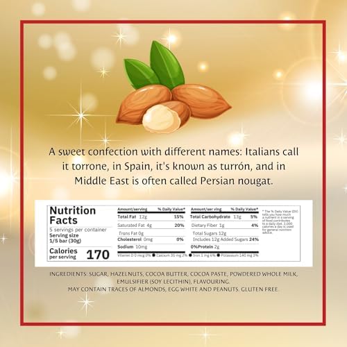 Sperlari Milk Chocolate & Hazelnuts - Soft Nougat and Nuts Chocolate Candy Bar - Holiday Sweet Treat Traditional Italian Candy - Chocolates For Gifting - 5.29oz (150g) 1 Pack