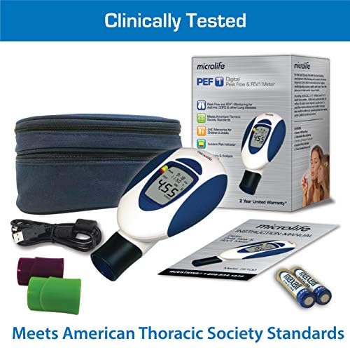 Microlife (Deluxe Kit) Digital Peak Flow Meter Tests PEF / FEV1 / Early Detection of Asthma Attacks | Spirometer for Kids & Adults | Perfect for Monitoring Asthma, COPD & other Lung Conditions at Home