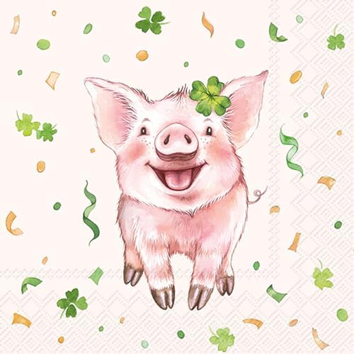 IHR Ideal Home Range Cocktail Napkins Disposable 3-Ply Paper Party Napkin Pack, 5" x 5", Lucky Pig, 20-Count