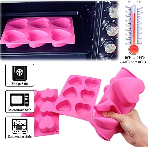 6 Holes Heart Shaped Silicone Mold For Chocolate Cake Jelly Pudding Handmade Soap Mould Candy Making Set of 2
