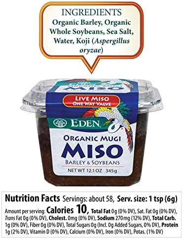 Eden Organic Mugi Miso Paste, Live Culture, Barley and Soybeans, Light and Versatile, Made in Japan, 12.1oz (345g)