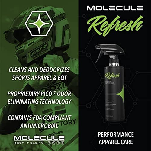 Molecule Refresh Spray | Performance Apparel Care | Cleans and Deodorizes Racing Suites & Technical Fabrics | Signature Fresh Scent | 16 Ounces