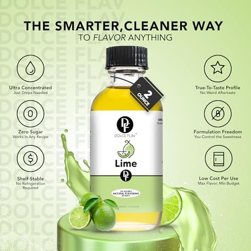 Dolce Flav Natural Lime Extract – 8 Ounce Oil-Soluble Kosher, Sugar-Free, Concentrated Citrus Lime Flavor for Candy, Chocolates & Desserts