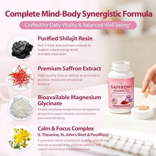 Saffron Supplements | Pure Saffron Extract Capsules for Women & Men | Supports Mood Balance, Focus & Mental Clarity | Non-GMO & Gluten-Free | 60 Capsules