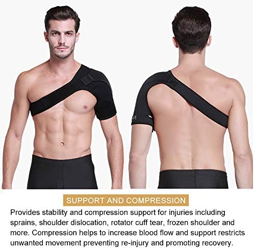 HUEGLO Left Shoulder Brace for Women and Men,Adjustable Neoprene Torn Rotator Cuff Shoulder stabilizer Support for Injury Prevention Immobilizer, Dislocated AC Joint,Frozen Pain,Tendinitis.