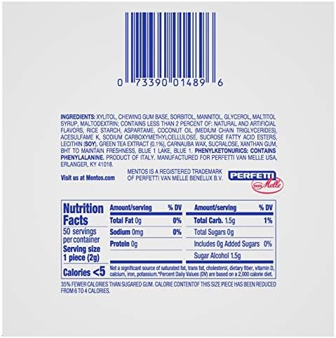 Mentos Sugar-Free Chewing Gum, Fresh Mint Flavor, Winter Edition Snowman Bottle, Holiday Stocking Stuffer, Secret Santa, 50 Count (Pack of 4)