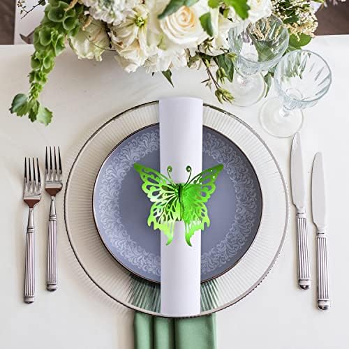 MORGIANA 3D Butterfly Napkin Ring, 50pcs Laser Disposable Paper Napkin Holders for Weddings Party Christmas Restaurant Table Decoration (Green-Butterfly)