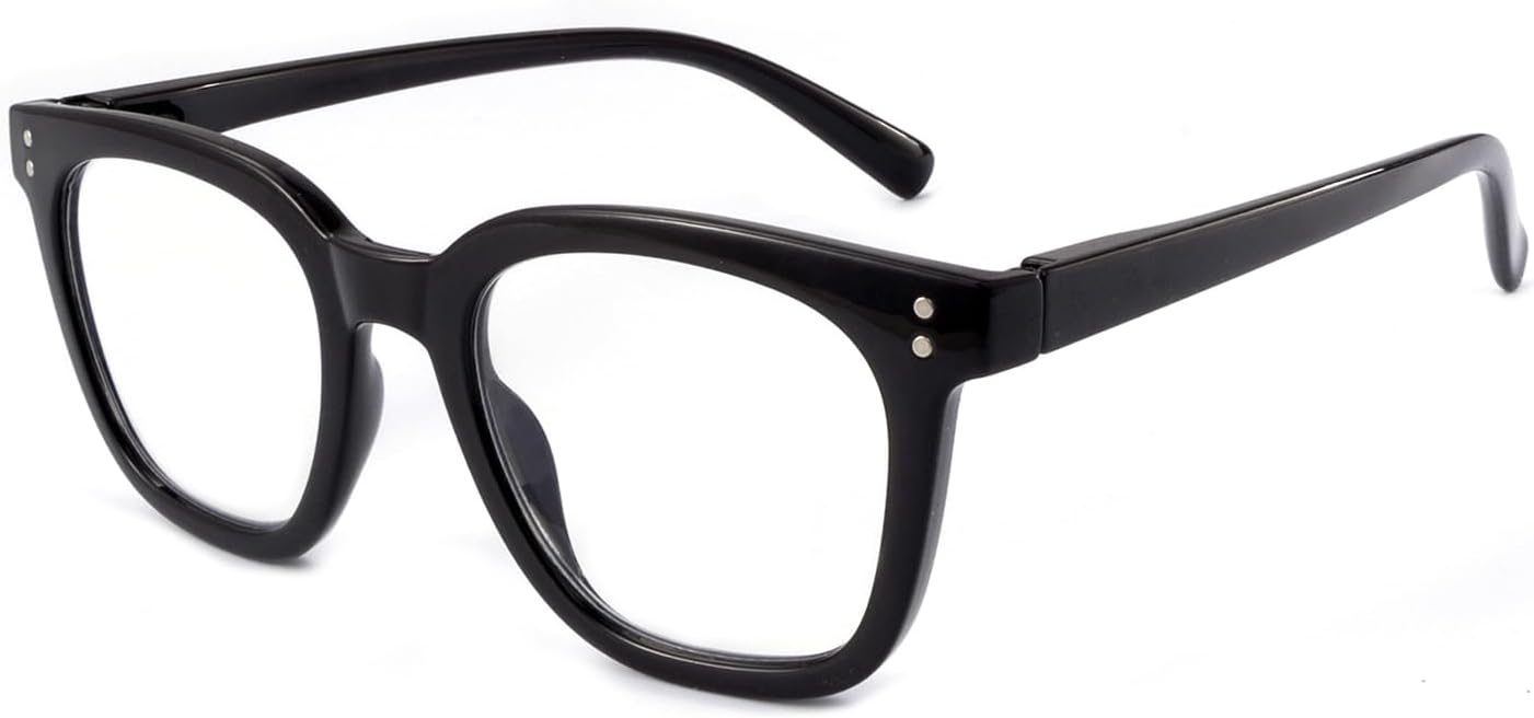 Reading Glasses for Men Women Blue Light Blocking with Spring Hinge, Blocking Readers Anti UV Ray Filter Eyeglasses, Square Computer Reader Glasses, Black, +1.5