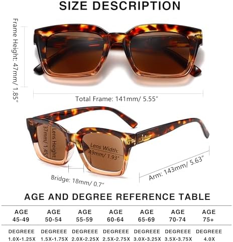 3 Pack Reader Sunglasses Square Reading Sunglasses Women Spring Hinge Stylis Ladies Full Lens UV400 Outdoor