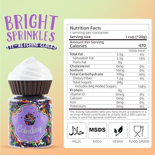 Halloween Jimmies Sprinkles for Cake Decorating 4.2 oz Edible Purple Orange Black and Green Sprinkles for Cupcake Topper Cookie Chocolate Cake Ice cream Decorations Baking Halloween Party