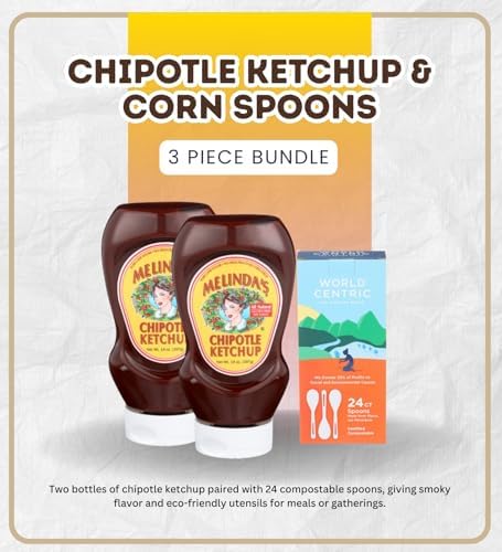 Ketchup – 2x Ketchup Chipotle 14oz Bundle with Spoon Corn Starch 24pc – Spicy Tomato Ketchup-Condiment for Cooking & Seasoning – Gift Set (3 Items)