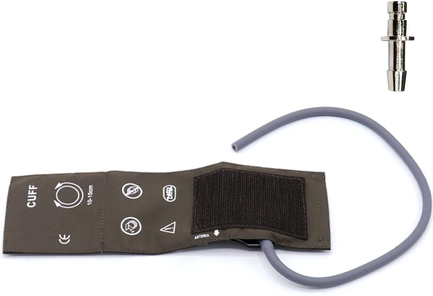 NIBP Cuff with BP12 Connector for Infant, 10-15 cm Single Tube Reusable PU Brown Replacement Blood Pressure Cuff with Inner TPU Airbag