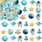 Gyufise 54Pcs Edible Space Astronaut Cupcake Toppers Edible Rice Paper Round Christmas Cake Topper Women Men Birthday Party Anniversary Party Decorations Supplies Blue