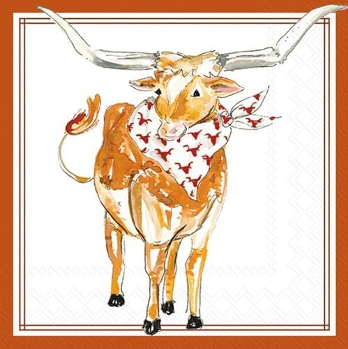 IHR Ideal Home Range Cocktail Napkins Rosanne Beck Hometown Pride Disposable 3-Ply Paper Party Napkin Pack, 5" x 5", White Longhorn, 20-Count
