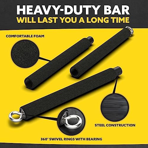 Tribe Lifting Resistance Band Bar - Portable Steel Workout Bar for Resistance Bands - Adjustable 38 to 26 Inch - Straight Bar Attachment for Cable Machine and Home Gym Exercises