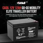 Casil 12V 12Ah SLA AGM Replacement Battery (2 Pack) | Compatible with Go-Go Mobility Elite Traveller SC40E SC44E | Sealed Lead Acid Mobility Scooter Battery